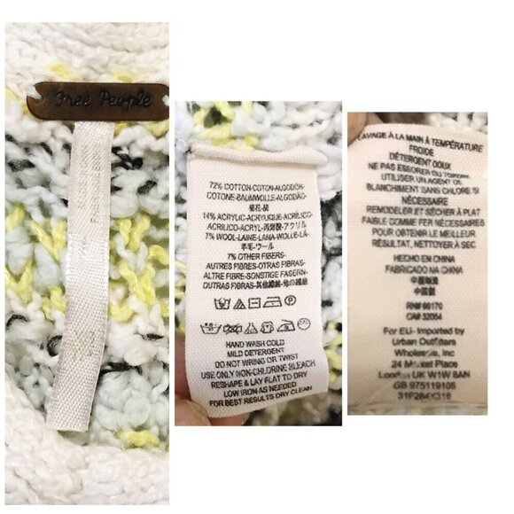 Free people marled Songbird V neck sweater in white/gray/yellow/aqua.size XS - Picture 8 of 9